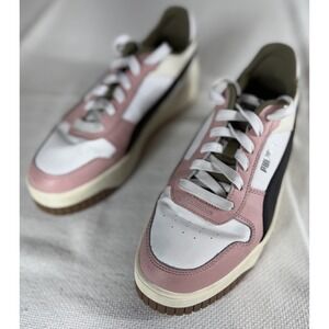 Puma Shoes Womens Sz 9 Pink White Black 389390-15 Retro Low Top Sneakers Leather